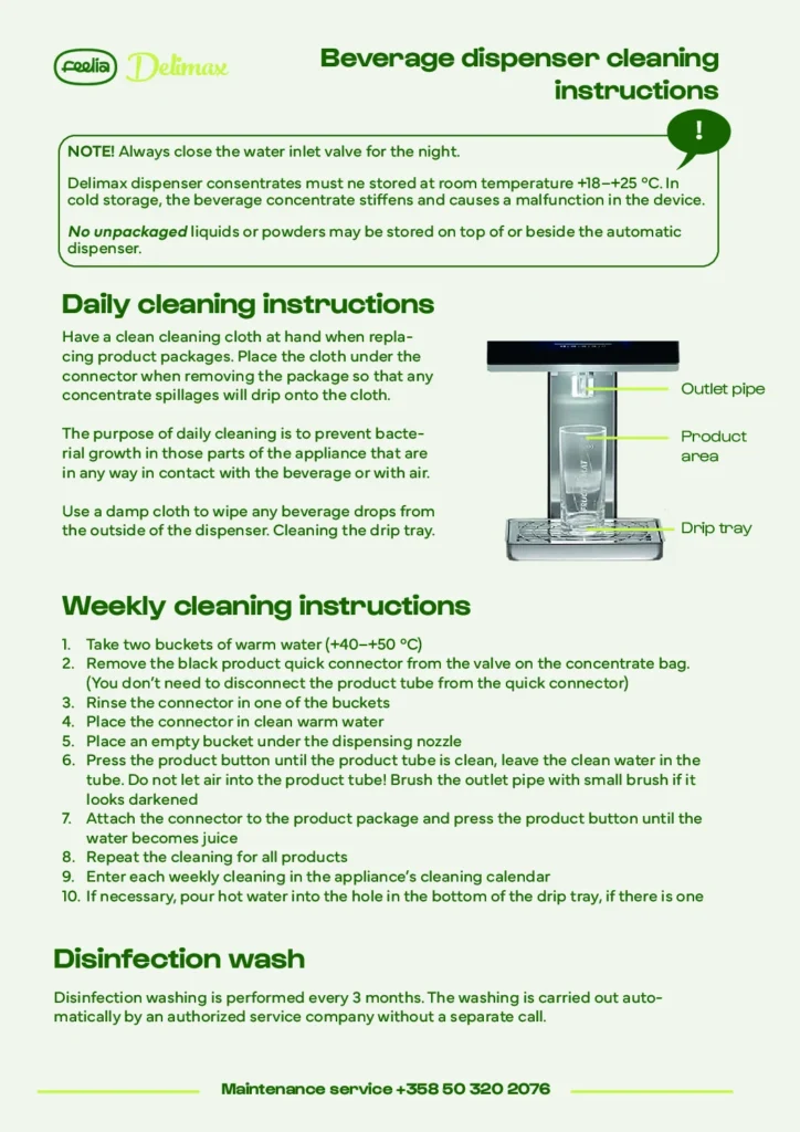 Delimax Beverage dispenser cleaning instructions