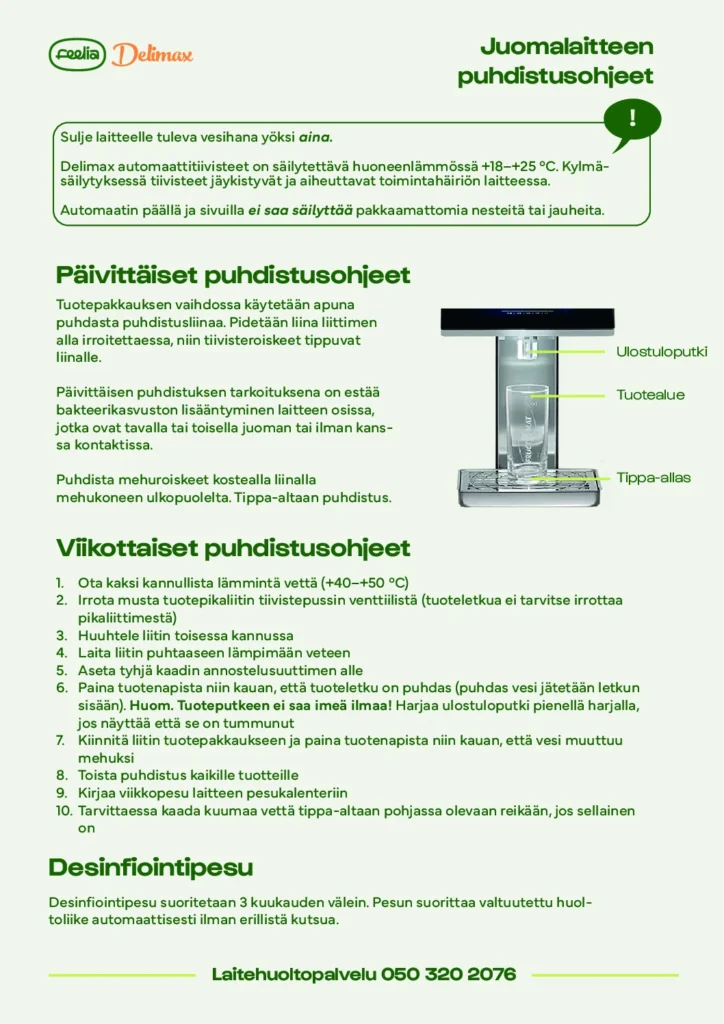Delimax Juomalaitteen puhdistusohjeet