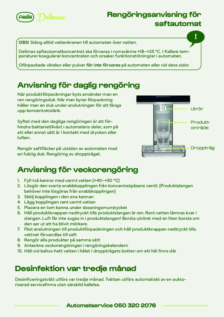 Delimax Rengöringsanvisning för saftautomat
